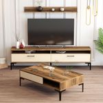 Casa si Gradina - Mobilier - Seturi de mobilier - Seturi living - Set mobilier living, Hanah Home, pal melaminat, nuc, crem, 845HCT5276 - Infinity.ro