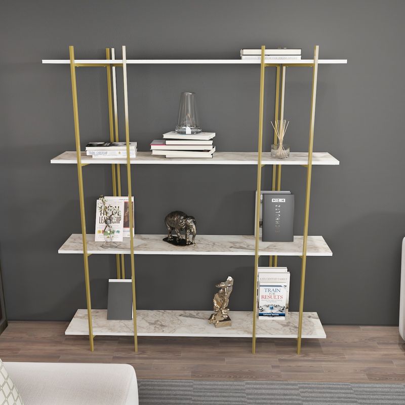 Casa si Gradina - Mobilier - Biblioteci si rafturi - Biblioteci - Biblioteca, Hanah Home, pal melaminat, alb si auriu, 160x29.6x180 cm - Infinity.ro