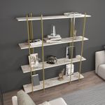 Casa si Gradina - Mobilier - Biblioteci si rafturi - Biblioteci - Biblioteca, Hanah Home, pal melaminat, alb si auriu, 160x29.6x180 cm - Infinity.ro