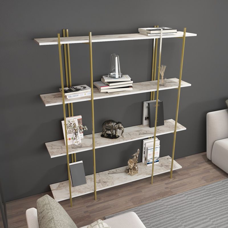 Casa si Gradina - Mobilier - Biblioteci si rafturi - Biblioteci - Biblioteca, Hanah Home, pal melaminat, alb si auriu, 160x29.6x180 cm - Infinity.ro