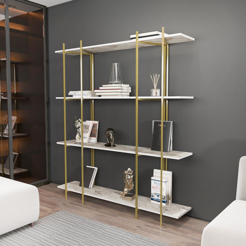 Casa si Gradina - Mobilier - Biblioteci si rafturi - Biblioteci - Biblioteca, Hanah Home, pal melaminat, alb si auriu, 160x29.6x180 cm - Infinity.ro