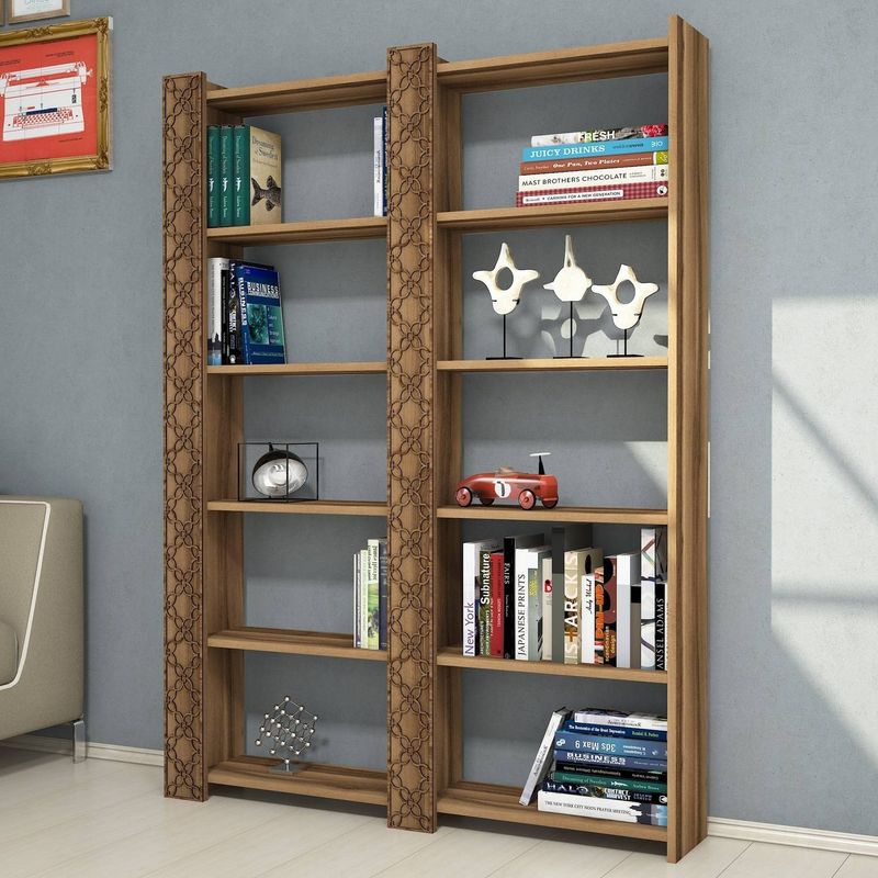 Casa si Gradina - Mobilier - Biblioteci si rafturi - Biblioteci - Biblioteca, Hanah Home, pal melaminat, nuc, 124.6x24.2x170 cm - Infinity.ro