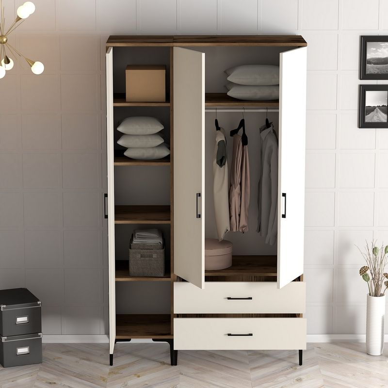Casa si Gradina - Mobilier - Dulapuri si sifoniere - Sifoniere - Sifonier, Hanah Home, pal melaminat, nuc si crem, 120x47.5x201.4 cm, 845HCT5456 - Infinity.ro