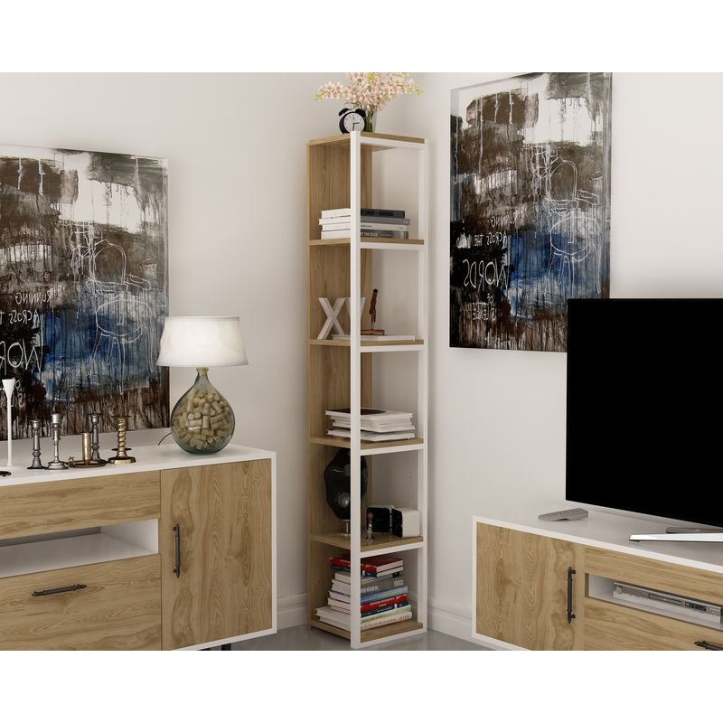 Casa si Gradina - Mobilier - Biblioteci si rafturi - Biblioteci - Biblioteca, Hanah Home, pal melaminat, stejar alb, 33.7x29.5x180 cm - Infinity.ro