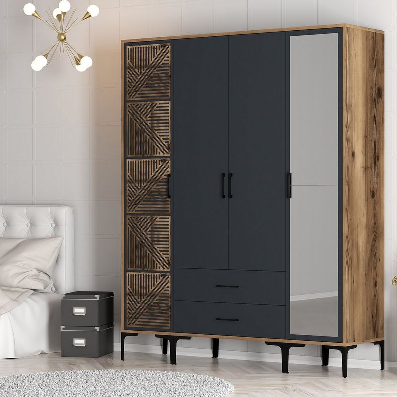 Casa si Gradina - Mobilier - Dulapuri si sifoniere - Sifoniere - Sifonier, Hanah Home, pal melaminat, nuc si antracit, 160x47.5x201.4 cm, 845HCT5464 - Infinity.ro