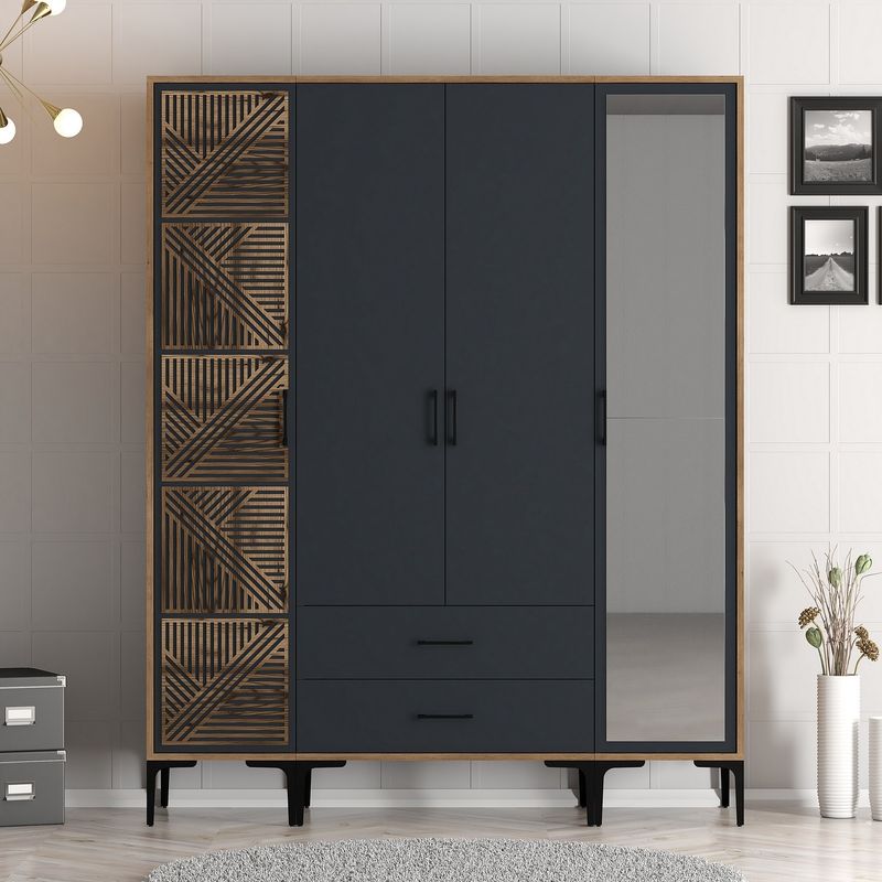 Casa si Gradina - Mobilier - Dulapuri si sifoniere - Sifoniere - Sifonier, Hanah Home, pal melaminat, nuc si antracit, 160x47.5x201.4 cm, 845HCT5464 - Infinity.ro