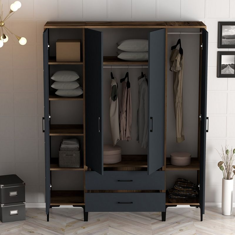 Casa si Gradina - Mobilier - Dulapuri si sifoniere - Sifoniere - Sifonier, Hanah Home, pal melaminat, nuc si antracit, 160x47.5x201.4 cm, 845HCT5464 - Infinity.ro