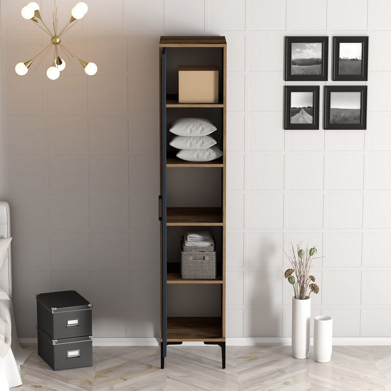 Casa si Gradina - Mobilier - Dulapuri si sifoniere - Sifoniere - Sifonier, Hanah Home, pal melaminat, nuc si antracit, 40x47.5x201.4 cm, 845HCT5398 - Infinity.ro