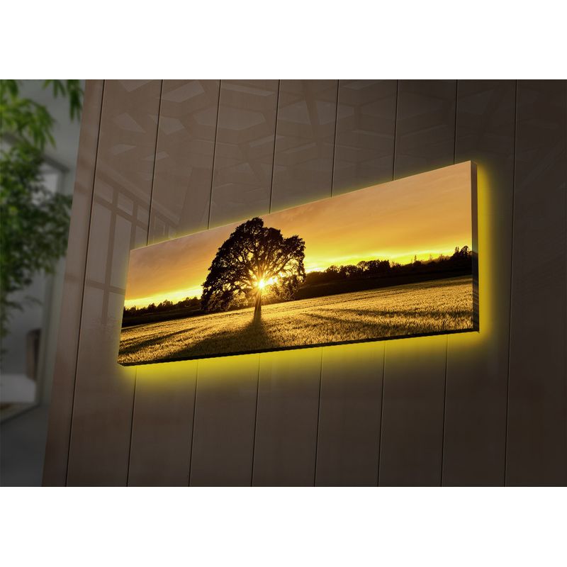 Casa si Gradina - Electrice - Tablouri electrice si accesorii - Tablou canvas decorativ cu led, Wallxpert, panza piele de caprioara, multicolor, 30x90 cm, 254LED3266 - Infinity.ro