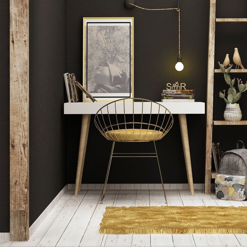 Casa si Gradina - Mobilier - Mese si birouri - Birouri - Birou de studiu, Hanah Home, panou de particule melaminat, alb, 100x60x74 cm - Infinity.ro