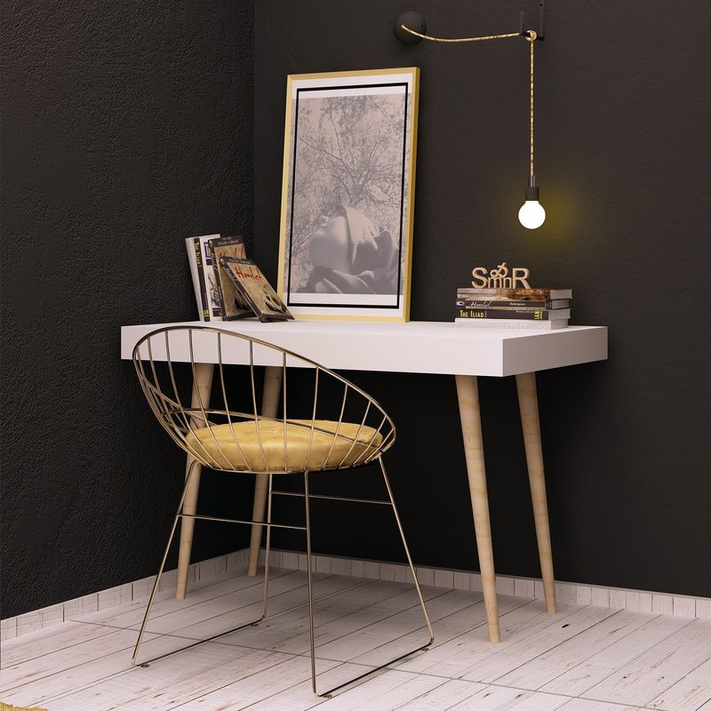 Casa si Gradina - Mobilier - Mese si birouri - Birouri - Birou de studiu, Hanah Home, panou de particule melaminat, alb, 100x60x74 cm - Infinity.ro