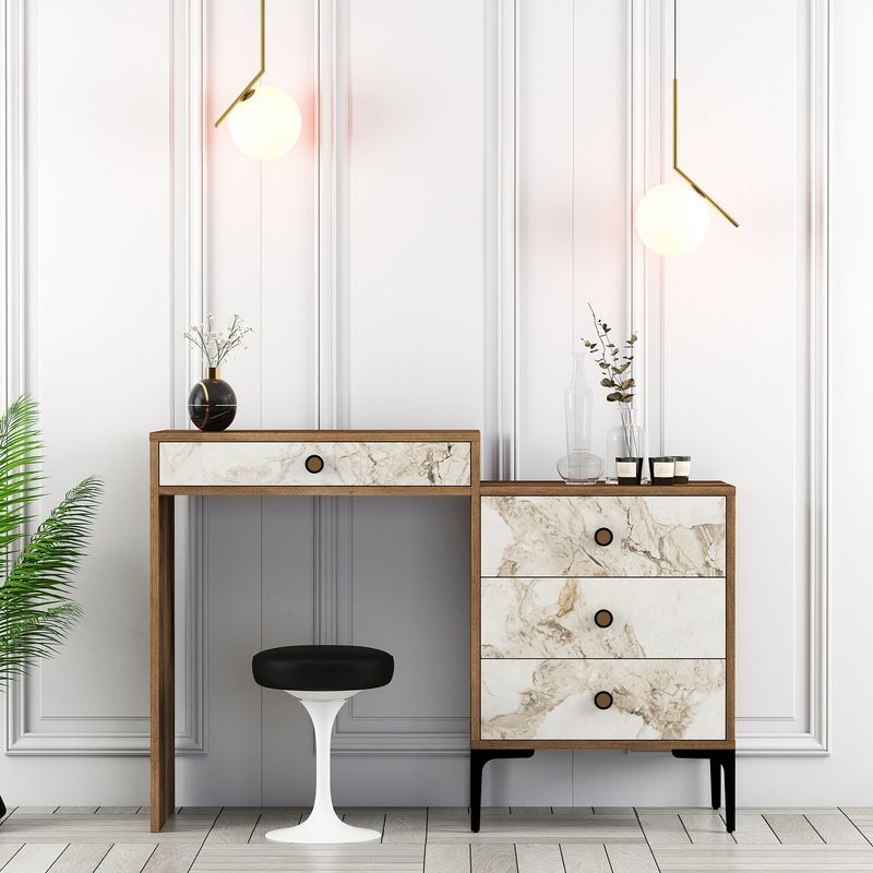 Casa si Gradina - Mobilier - Comode si corpuri - Masute de toaleta - Masa de machiaj, Hanah Home, pal melaminat, nuc si alb, 124x40x84.7 cm, 845HCT2303 - Infinity.ro