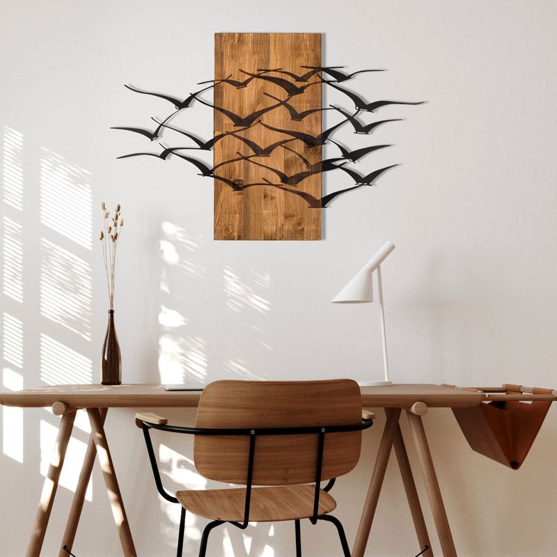 Casa si Gradina - Decoratiuni - Decoratiuni perete - Accesoriu decorativ de perete, Wallxpert, metal si lemn, negru si nuc, 86x58 cm - Infinity.ro