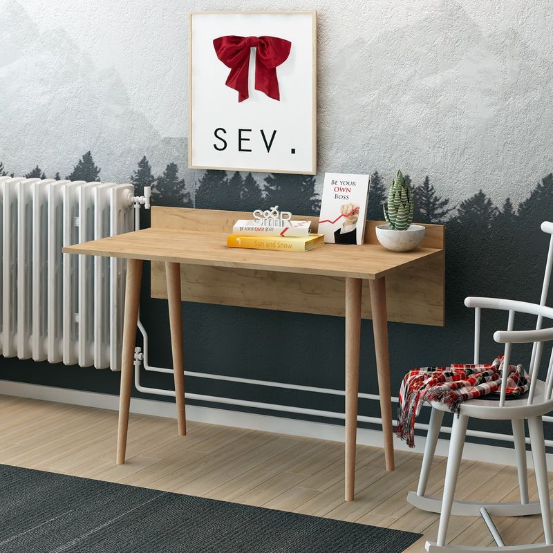 Casa si Gradina - Mobilier - Mese si birouri - Birouri - Birou de studiu, Hanah Home, pal melaminat, stejar, 120x61.8x74 cm - Infinity.ro