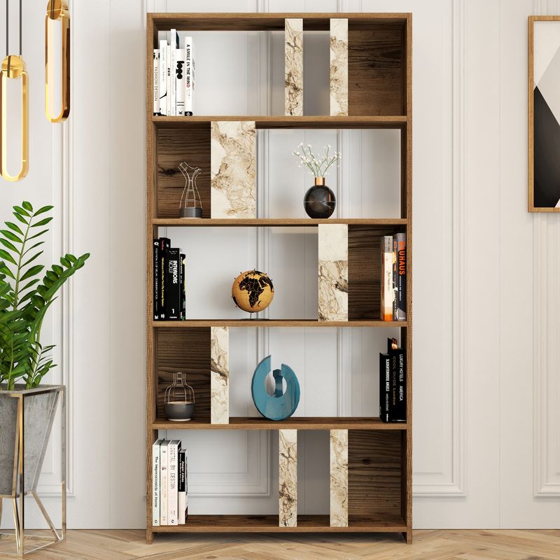 Casa si Gradina - Mobilier - Biblioteci si rafturi - Biblioteci - Biblioteca, Hanah Home, pal melaminat, nuc si alb, 90x20x180 cm - Infinity.ro