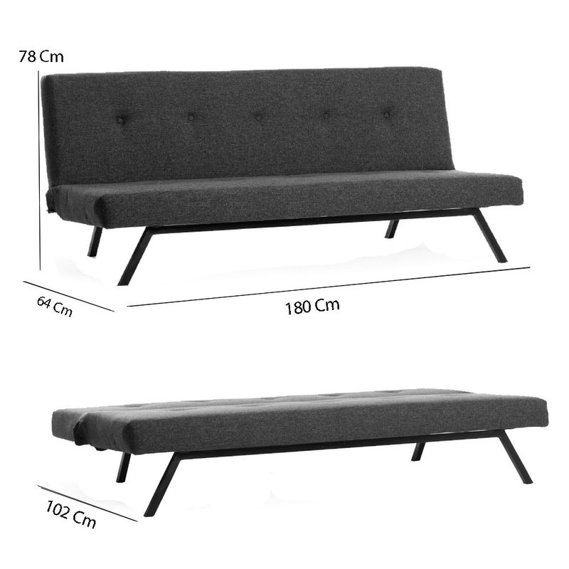 Casa si Gradina - Mobilier - Canapele si coltare - Canapele - Canapea extensibila 3 locuri, Hanah Home, metal, gri inchis, 180x102 cm - Infinity.ro