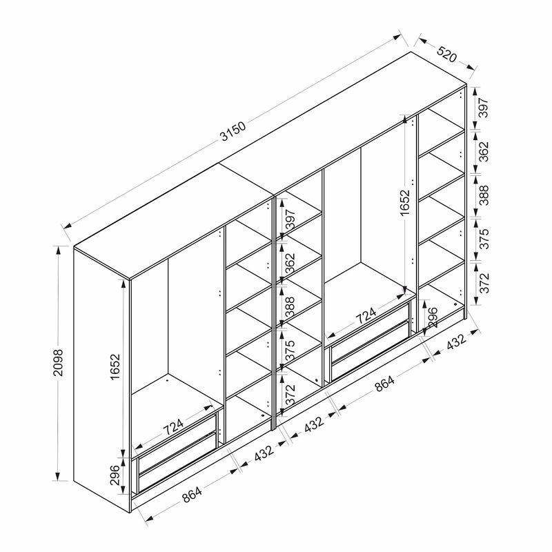 Casa si Gradina - Mobilier - Dulapuri si sifoniere - Sifoniere - Sifonier, Hanah Home, pal melaminat, antracit si negru, 315x52x210 cm, 506MNR2986 - Infinity.ro