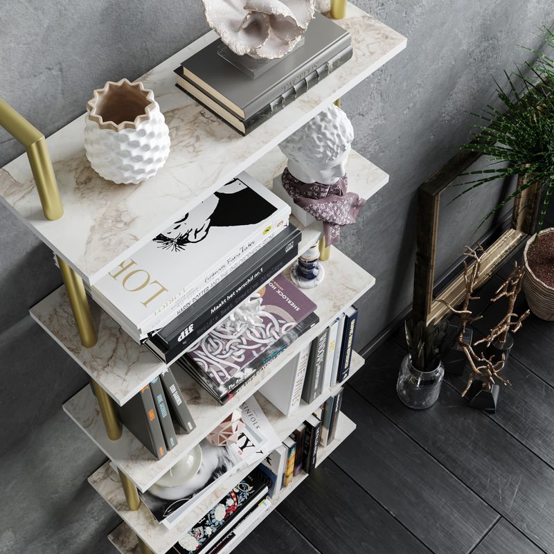 Casa si Gradina - Mobilier - Biblioteci si rafturi - Biblioteci - Biblioteca, Hanah Home, pal melaminat, alb auriu, 60x22x174 cm, 541HDL1307 - Infinity.ro