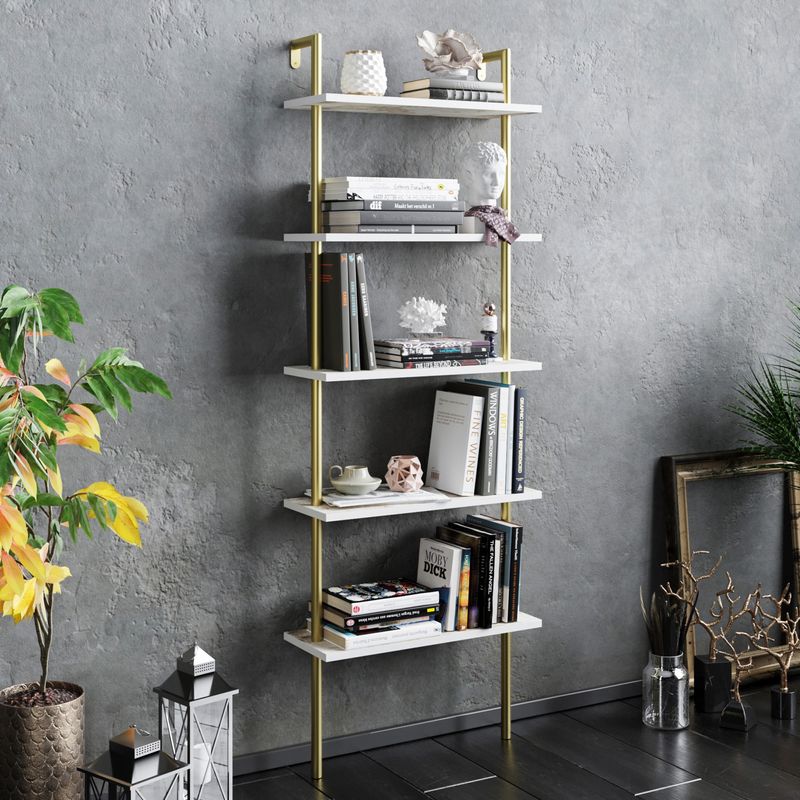 Casa si Gradina - Mobilier - Biblioteci si rafturi - Biblioteci - Biblioteca, Hanah Home, pal melaminat, alb auriu, 60x22x174 cm, 541HDL1307 - Infinity.ro