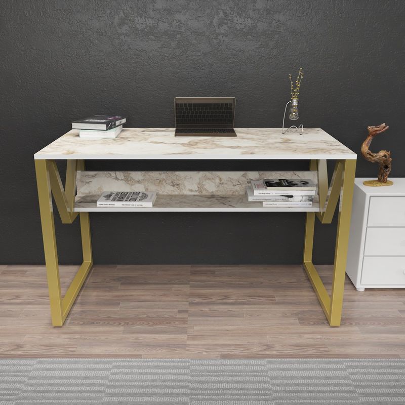 Casa si Gradina - Mobilier - Mese si birouri - Birouri - Birou, Hanah Home, pal melaminat, alb auriu, 120x60x72.8 cm, 875ZNA4541 - Infinity.ro