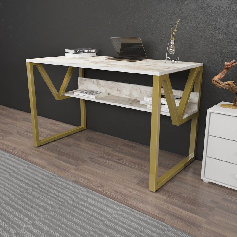 Casa si Gradina - Mobilier - Mese si birouri - Birouri - Birou, Hanah Home, pal melaminat, alb auriu, 120x60x72.8 cm, 875ZNA4541 - Infinity.ro