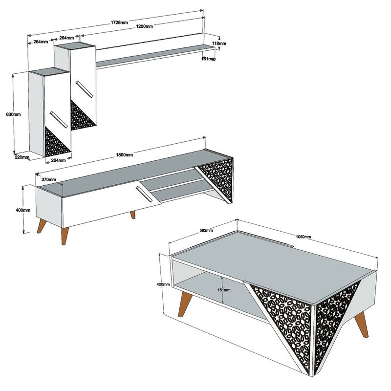 Casa si Gradina - Mobilier - Seturi de mobilier - Seturi living - Set mobilier living, Hanah Home, pal melaminat, nuc, 845HCT5202 - Infinity.ro