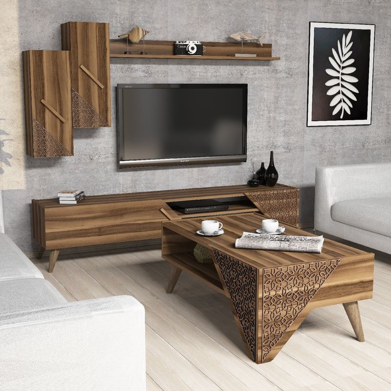 Casa si Gradina - Mobilier - Seturi de mobilier - Seturi living - Set mobilier living, Hanah Home, pal melaminat, nuc, 845HCT5202 - Infinity.ro