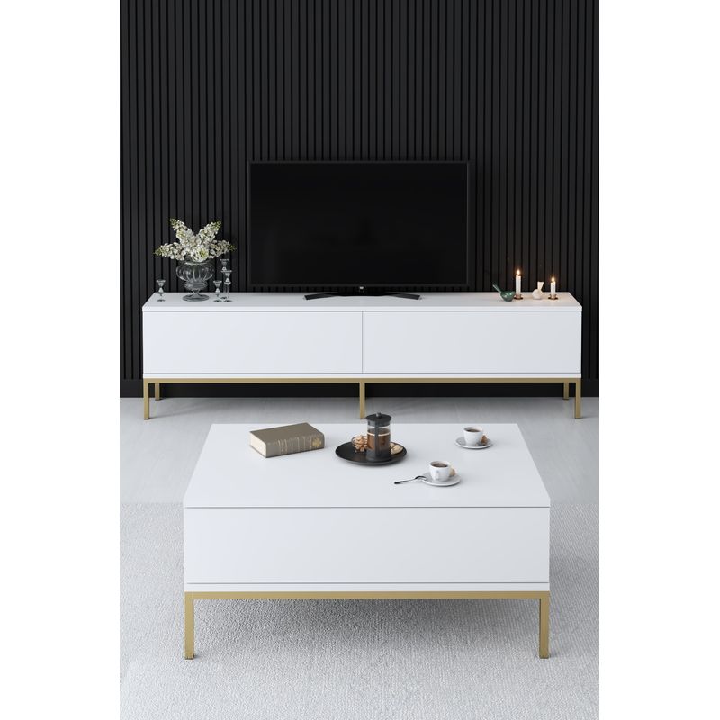 Casa si Gradina - Mobilier - Mese si birouri - Masute de cafea - Masuta de cafea, Hanah Home, pal melaminat, alb auriu, 90x60x40 cm, 618BLY1202 - Infinity.ro