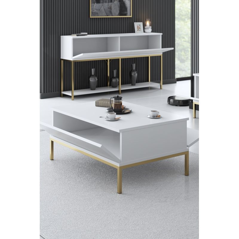 Casa si Gradina - Mobilier - Mese si birouri - Masute de cafea - Masuta de cafea, Hanah Home, pal melaminat, alb auriu, 90x60x40 cm, 618BLY1202 - Infinity.ro