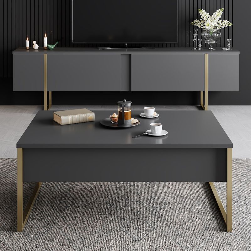 Casa si Gradina - Mobilier - Mese si birouri - Masute de cafea - Masuta de cafea, Hanah Home, pal melaminat, antracit si auriu, 90x60x40 cm, 618BLY1121 - Infinity.ro