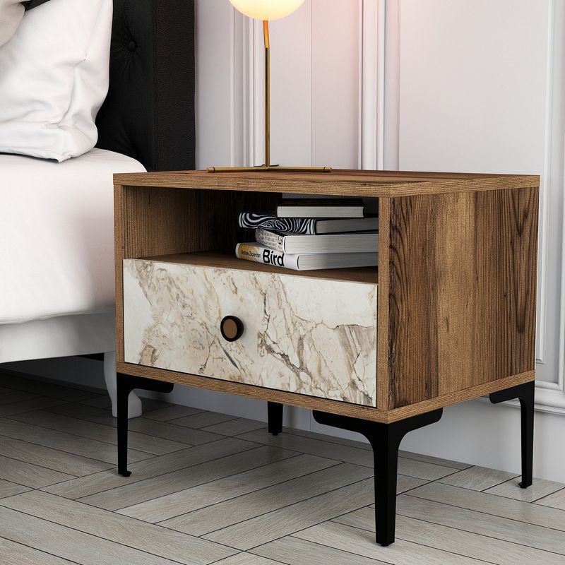 Casa si Gradina - Mobilier - Comode si corpuri - Noptiere - Noptiera, Hanah Home, pal melaminat, nuc si alb, 56x40x50.8 cm, 845HCT2503 - Infinity.ro
