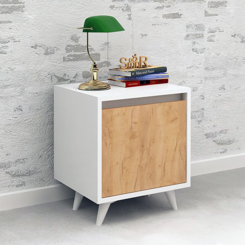 Casa si Gradina - Mobilier - Comode si corpuri - Noptiere - Noptiera, Hanah Home, pal melaminat, stejar si alb, 45x40x52 cm, 811MDD3418 - Infinity.ro