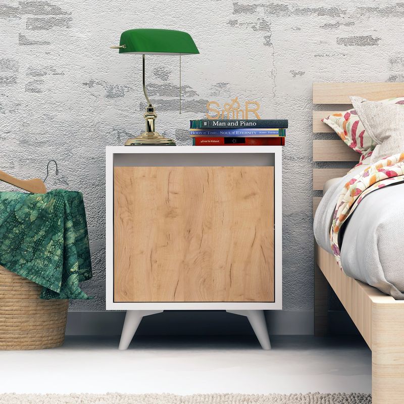 Casa si Gradina - Mobilier - Comode si corpuri - Noptiere - Noptiera, Hanah Home, pal melaminat, stejar si alb, 45x40x52 cm, 811MDD3418 - Infinity.ro