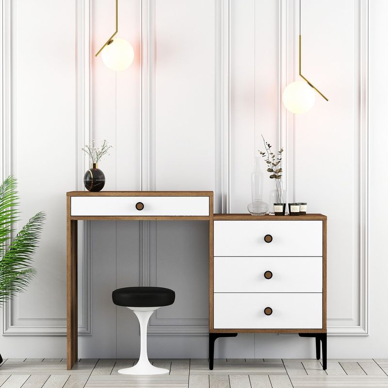 Casa si Gradina - Mobilier - Comode si corpuri - Masute de toaleta - Masa de machiaj, Hanah Home, pal melaminat, nuc si alb, 124x40x84.7 cm, 845HCT2302 - Infinity.ro