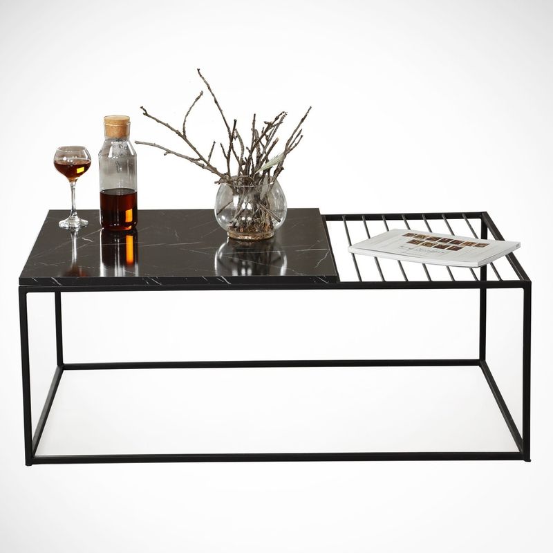 Casa si Gradina - Mobilier - Mese si birouri - Masute de cafea - Masuta de cafea, Hanah Home, pal melaminat, negru si alb, 95x55x43 cm, 801CMY2845 - Infinity.ro