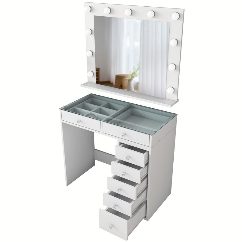 Casa si Gradina - Mobilier - Comode si corpuri - Masute de toaleta - Masa de machiaj, Hanah Home, pal melaminat, alb, 90x44.5x79.8 cm, 893RAN5414 - Infinity.ro