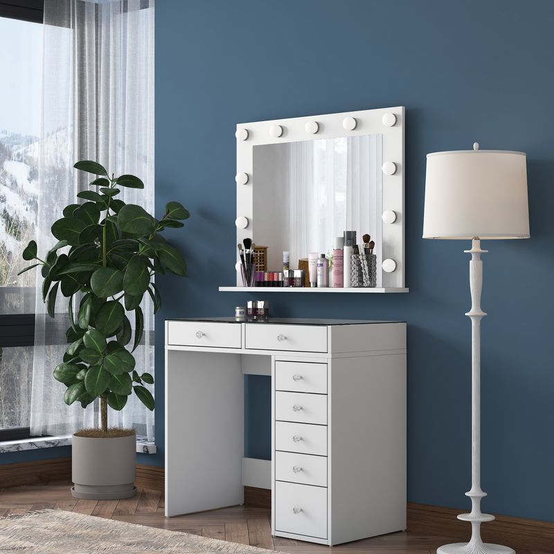 Casa si Gradina - Mobilier - Comode si corpuri - Masute de toaleta - Masa de machiaj, Hanah Home, pal melaminat, alb, 90x44.5x79.8 cm, 893RAN5414 - Infinity.ro