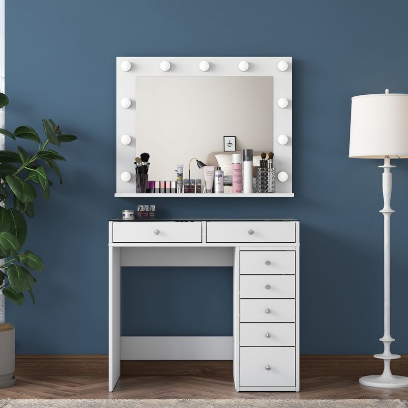 Casa si Gradina - Mobilier - Comode si corpuri - Masute de toaleta - Masa de machiaj, Hanah Home, pal melaminat, alb, 90x44.5x79.8 cm, 893RAN5414 - Infinity.ro