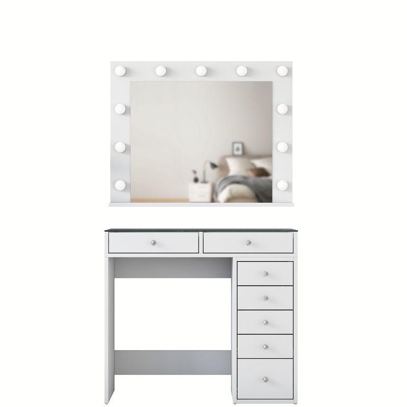 Casa si Gradina - Mobilier - Comode si corpuri - Masute de toaleta - Masa de machiaj, Hanah Home, pal melaminat, alb, 90x44.5x79.8 cm, 893RAN5414 - Infinity.ro