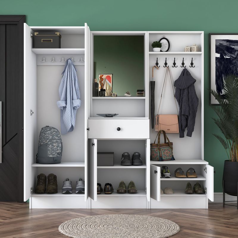 Casa si Gradina - Mobilier - Organizare si depozitare - Cuiere - Cuier hol, Hanah Home, pal melaminat, alb, 179.4x37.3x182.8 cm, 893RAN4907 - Infinity.ro