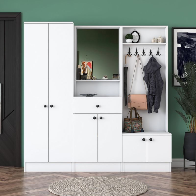 Casa si Gradina - Mobilier - Organizare si depozitare - Cuiere - Cuier hol, Hanah Home, pal melaminat, alb, 179.4x37.3x182.8 cm, 893RAN4907 - Infinity.ro