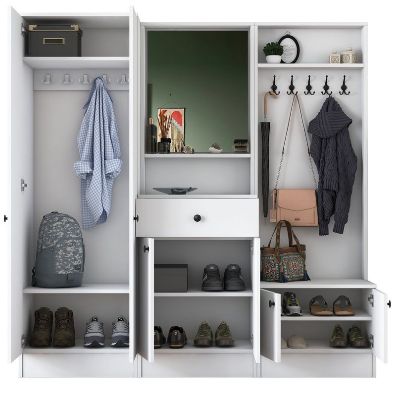 Casa si Gradina - Mobilier - Organizare si depozitare - Cuiere - Cuier hol, Hanah Home, pal melaminat, alb, 179.4x37.3x182.8 cm, 893RAN4907 - Infinity.ro