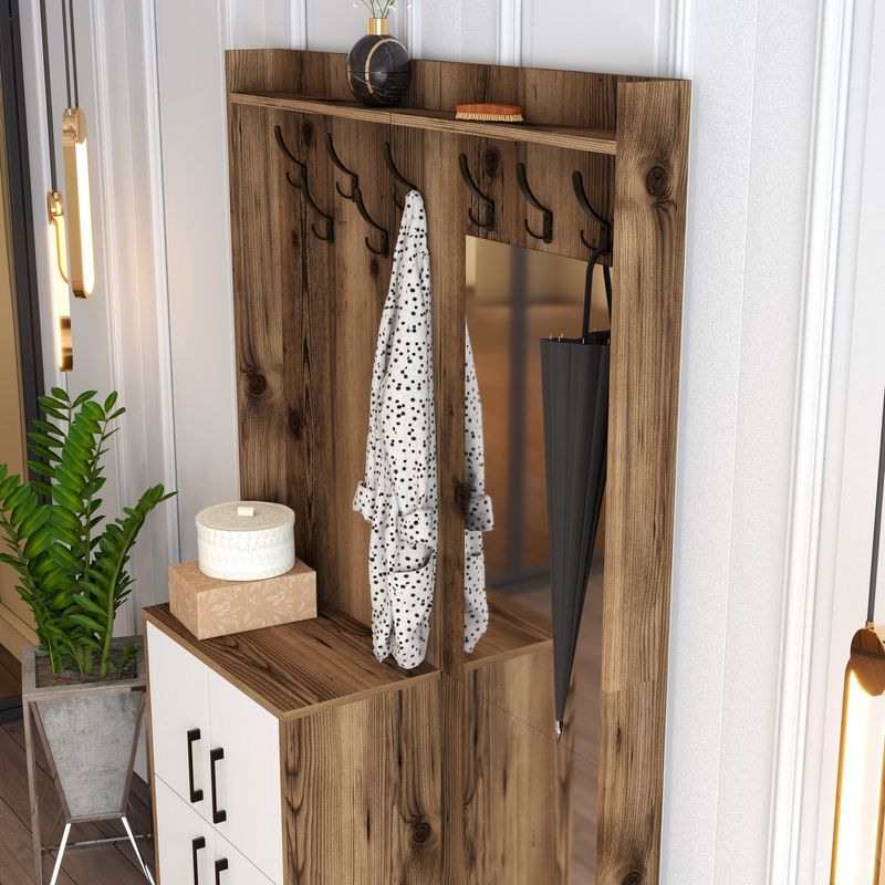 Casa si Gradina - Mobilier - Organizare si depozitare - Cuiere - Cuier, Hanah Home, pal melaminat, nuc si alb, 120x35x200 cm, 845HCT4208 - Infinity.ro