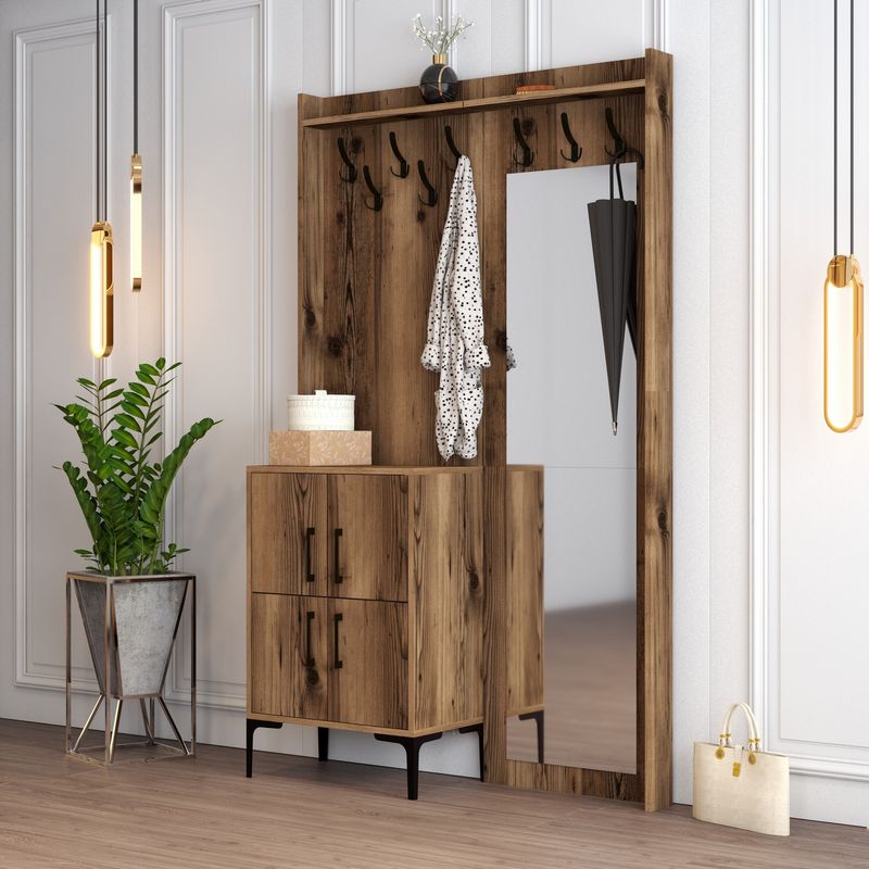 Casa si Gradina - Mobilier - Organizare si depozitare - Cuiere - Cuier hol, Hanah Home, pal melaminat, nuc, 120x35x200 cm, 845HCT4210 - Infinity.ro