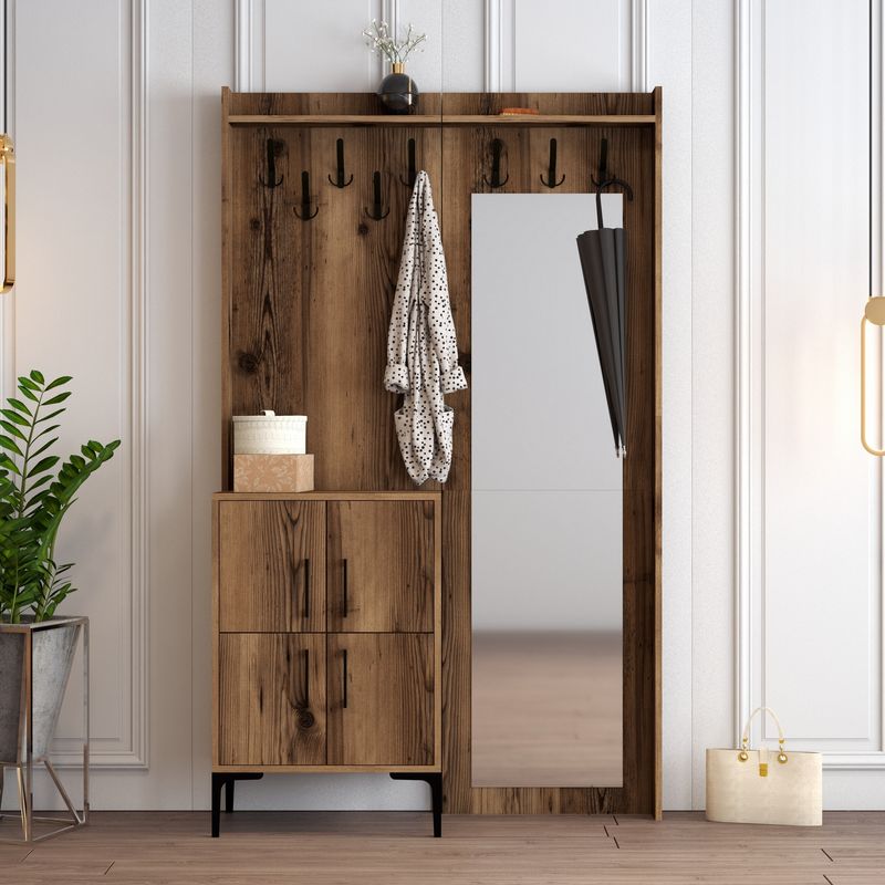 Casa si Gradina - Mobilier - Organizare si depozitare - Cuiere - Cuier hol, Hanah Home, pal melaminat, nuc, 120x35x200 cm, 845HCT4210 - Infinity.ro