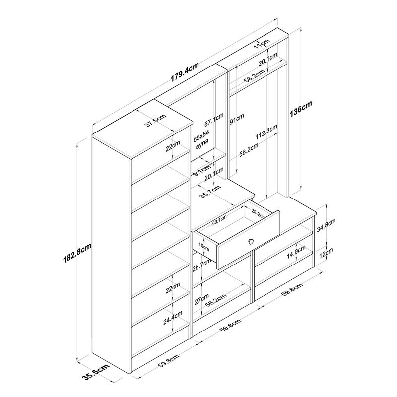 Casa si Gradina - Mobilier - Organizare si depozitare - Cuiere - Cuier hol, Hanah Home, pal melaminat, alb, 179.4x37.3x182.8 cm, 893RAN4906 - Infinity.ro