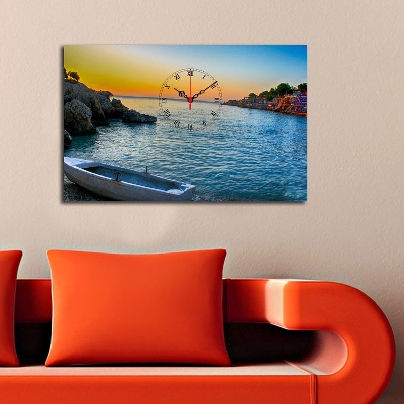 Casa si Gradina - Decoratiuni - Ceasuri - Ceas de perete decorativ, Wallxpert, panza suede, multicolor, 45x70 cm, rama lemn, 248CTY1640 - Infinity.ro