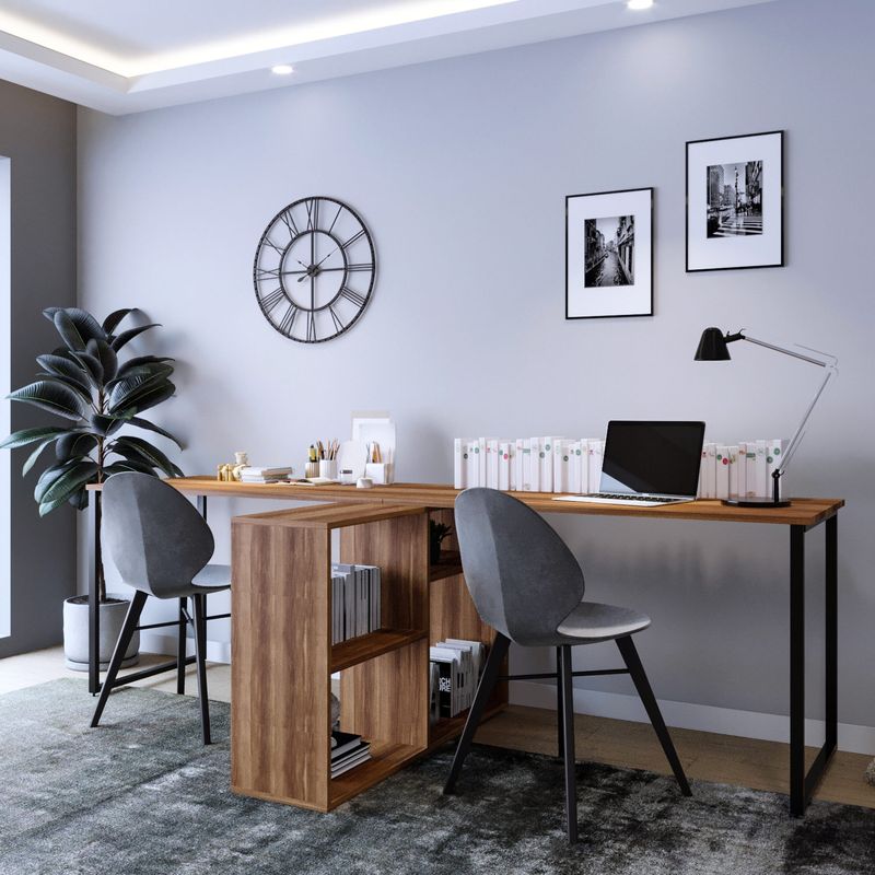 Casa si Gradina - Mobilier - Mese si birouri - Birouri - Birou de studiu, Hanah Home, panou de particule melaminat, nuc, 240x60x72 cm - Infinity.ro