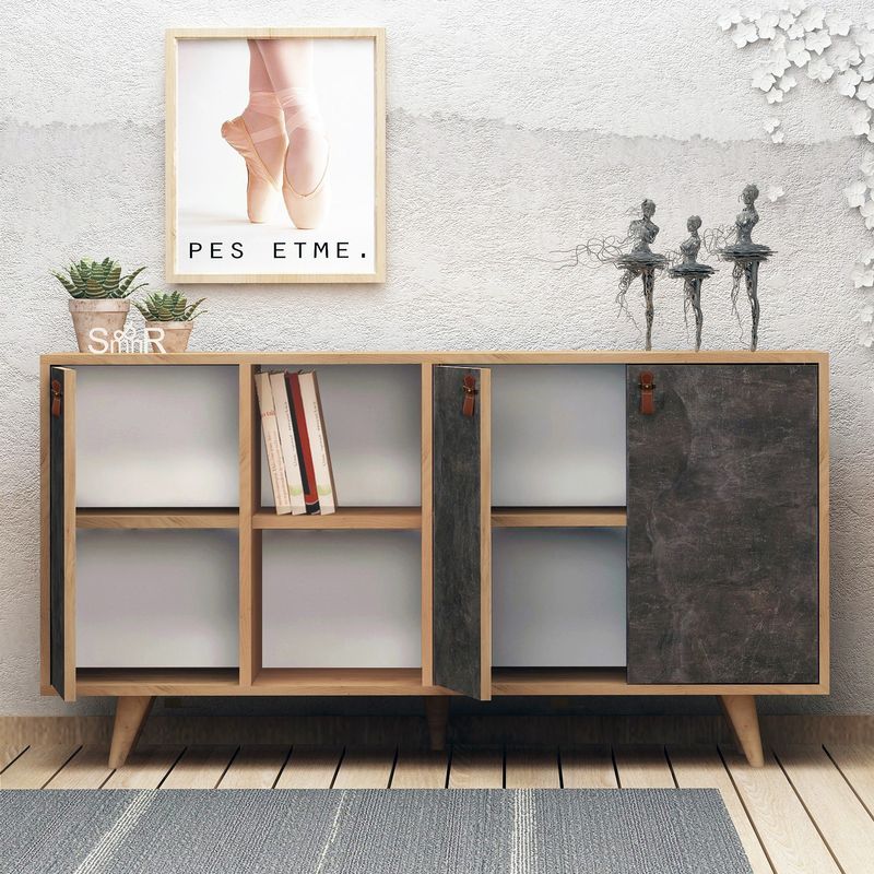 Casa si Gradina - Mobilier - Comode si corpuri - Console - Consola, Hanah Home, pal melaminat, stejar si gri inchis, 140x40x86 cm, 811MDD3413 - Infinity.ro
