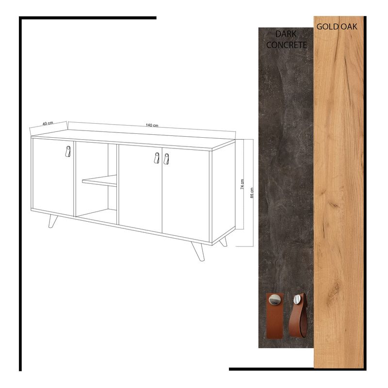 Casa si Gradina - Mobilier - Comode si corpuri - Console - Consola, Hanah Home, pal melaminat, stejar si gri inchis, 140x40x86 cm, 811MDD3413 - Infinity.ro